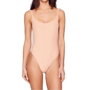 STATIC NWT Swimwear One Piece SIZE SMALL RIBBED BEIGE SWIMSUIT